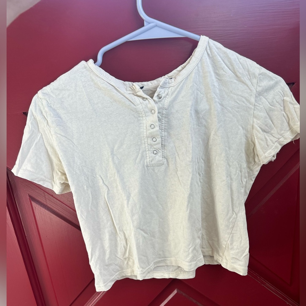 Brandy Melville Cream Short Sleeve Henley Top